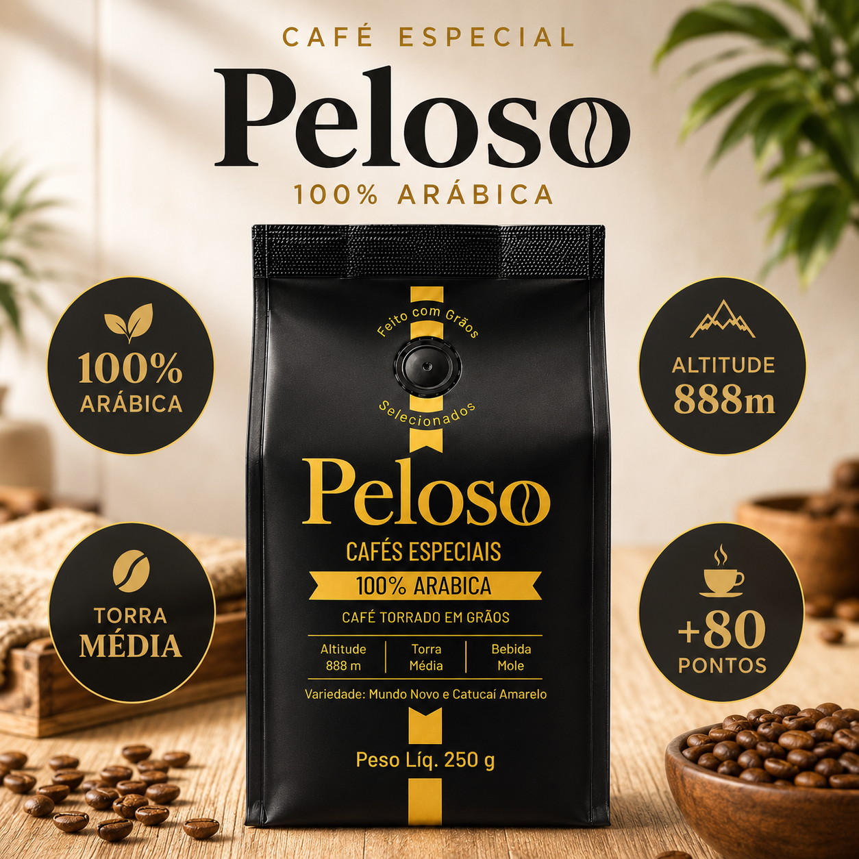 Café Especial em GRÃOS 250g - Peloso