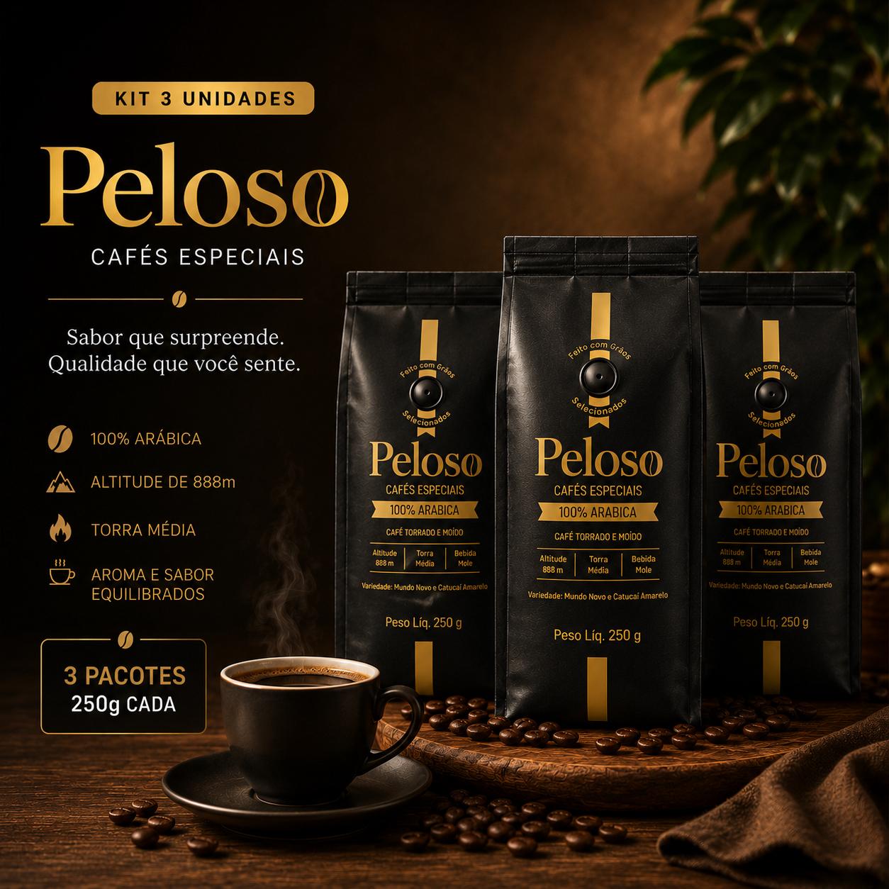Kit escritório Peloso - 3 pcts de 250g moídos