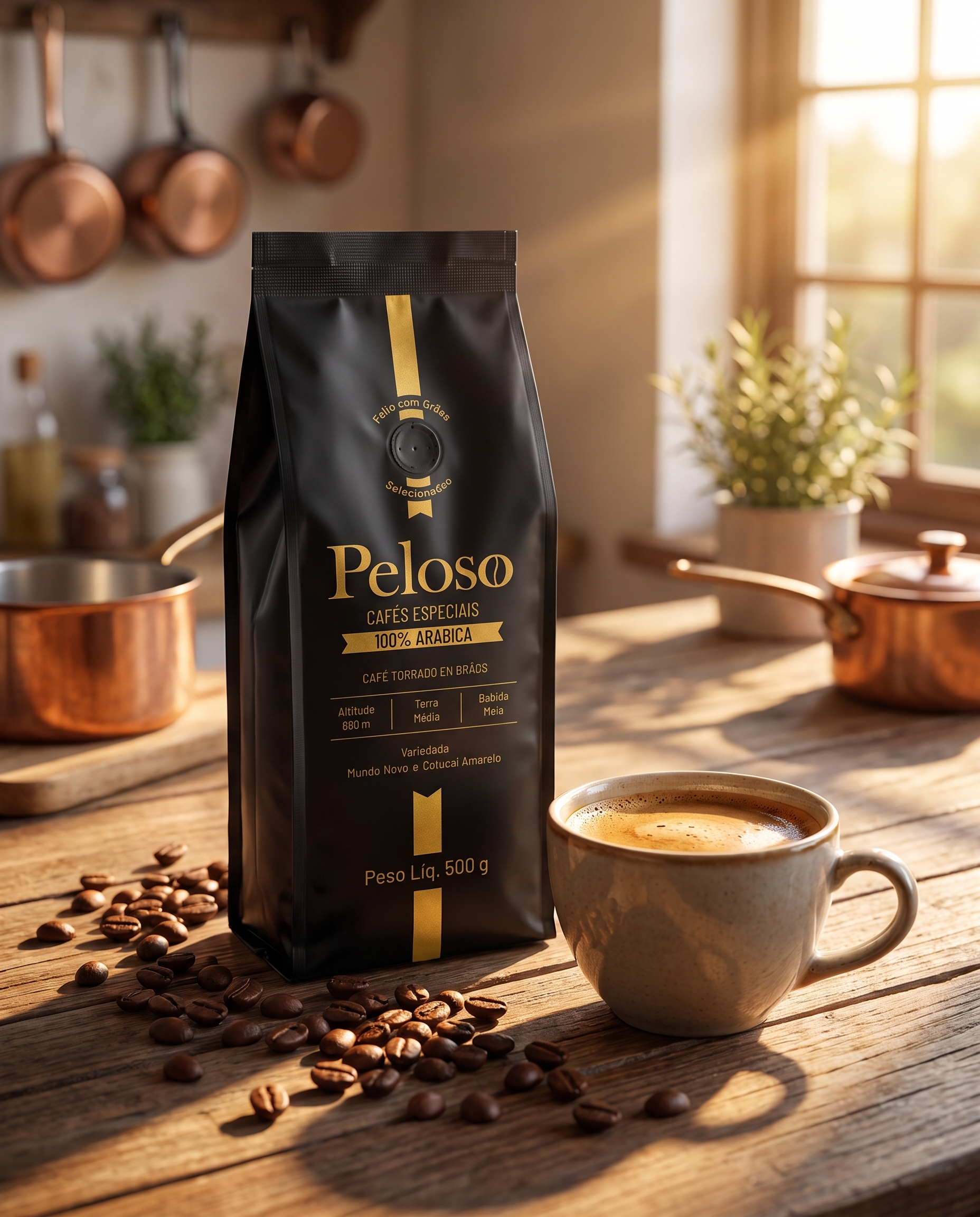 Café Peloso Especial em Grãos 500g - foto lifestyle na cozinha