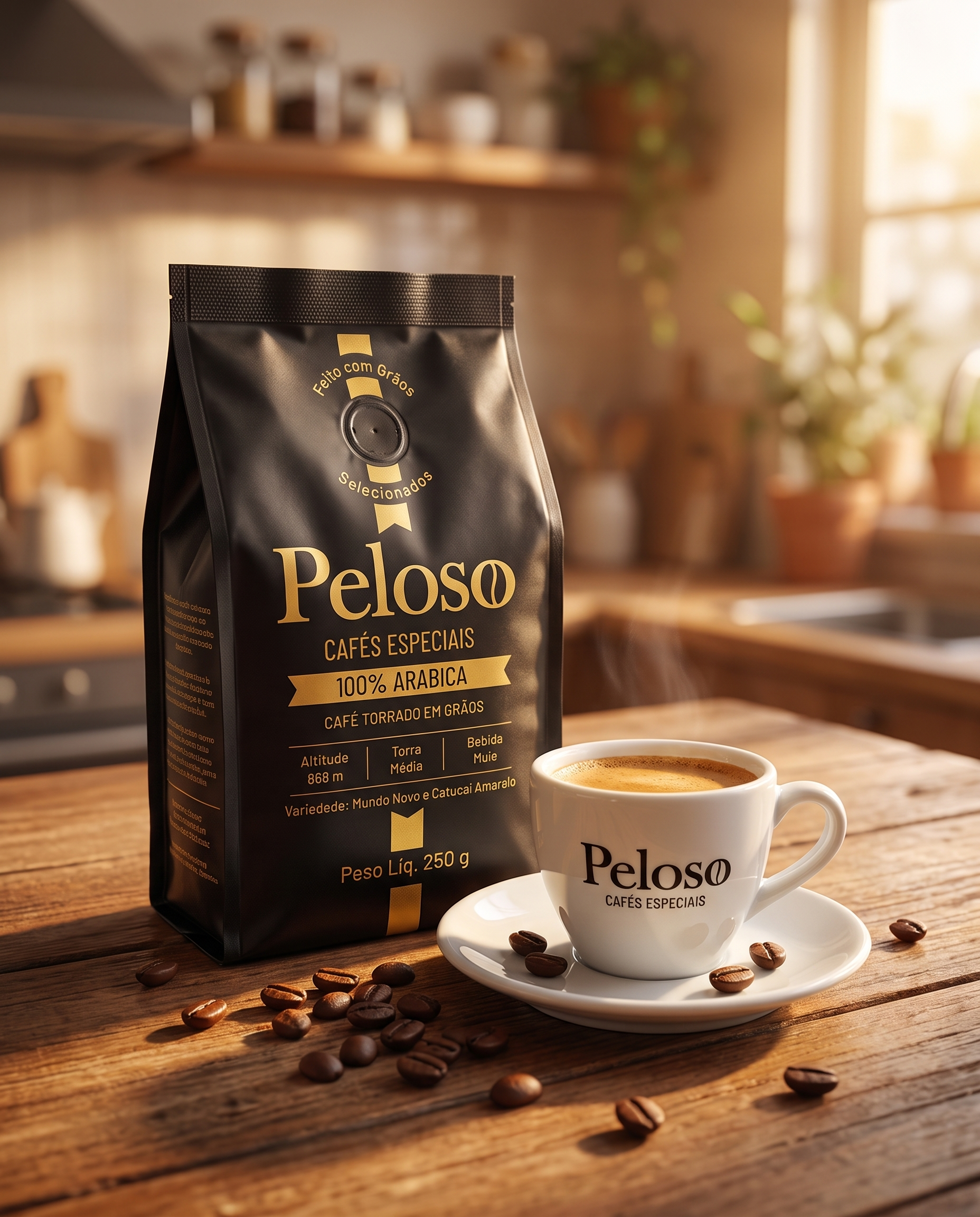 Kit Presente Peloso - foto lifestyle na cozinha com café servido